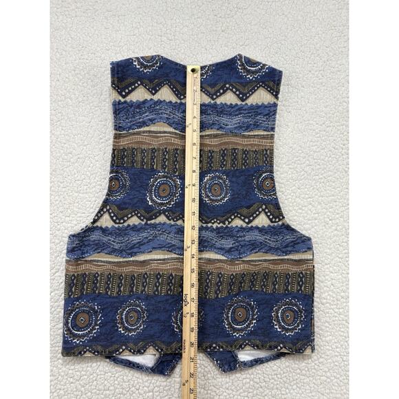 Vintage Aztec Denim Vest Vivaldi Jeanswear USA Made Sz M 100% Cotton Blue Brown - Picture 5 of 5